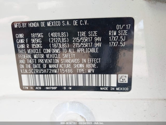 Honda Hr-v Ex-l Navi 2017 3CZRU5H72HM715486 Image 9