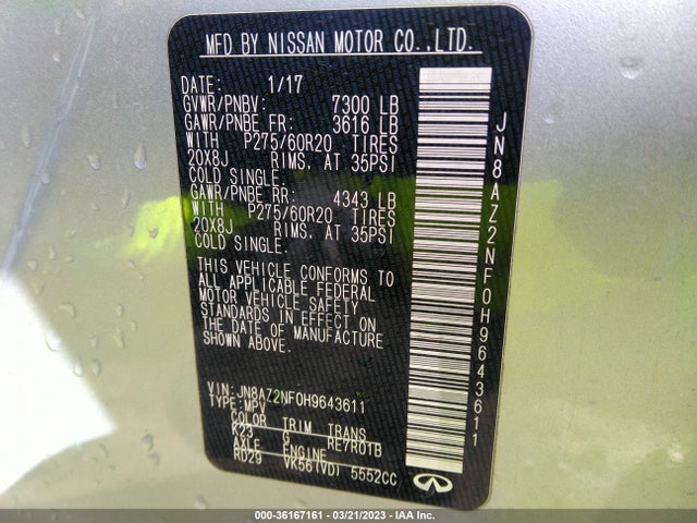 JN8AZ2NF0H9643611 Infiniti QX80