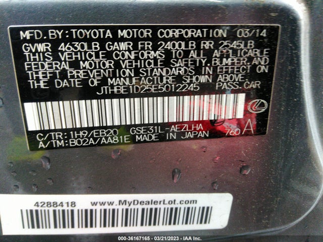 Lexus IS 350 2014 JTHBE1D25E5012245 Image 10