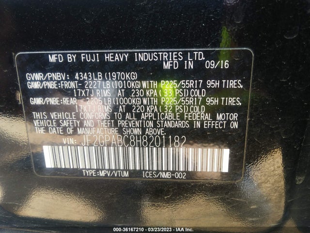 2017 SUBARU CROSSTREK PREMIUM VIN: JF2GPABC8H8201182