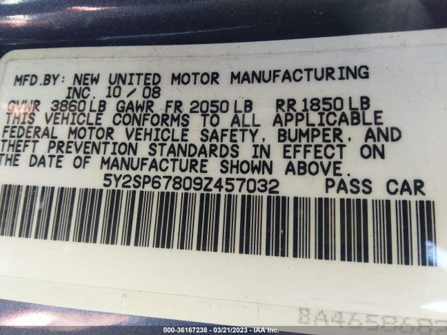 2009 PONTIAC VIBE W/1SA VIN: 5Y2SP67809Z457032