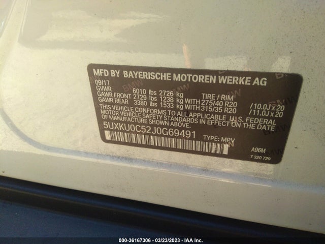 2018 BMW X6, VIN: 5UXKU0C52J0G69491