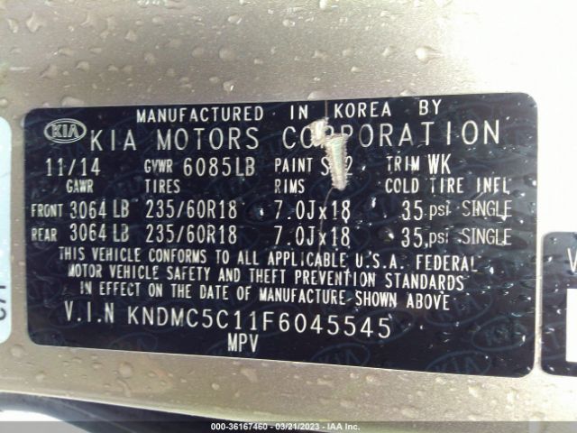 KNDMC5C11F6045545 KIA SEDONA EX