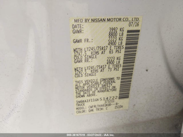 Nissan Titan Xd Sv 2016 1N6BA1F11GN514722 Image 10