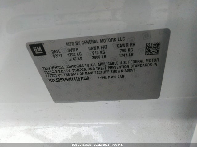 Chevrolet SONIC LS 2017 1G1JB5SH4H4157039 Image 9