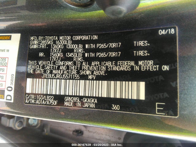 Toyota 4RUNNER SR5 2018 JTEBU5JR0J5571155 Image 10