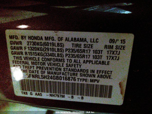 Honda ODYSSEY LX 2016 5FNRL5H24GB016876 Image 9