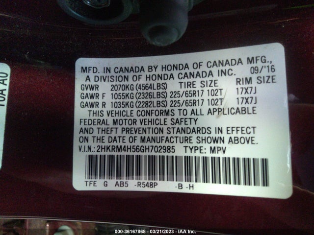 Honda CR-V EX 2016 2HKRM4H56GH702985 Image 10