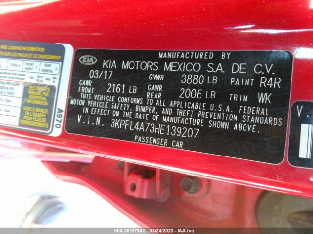 3KPFL4A73HE139207 KIA FORTE S
