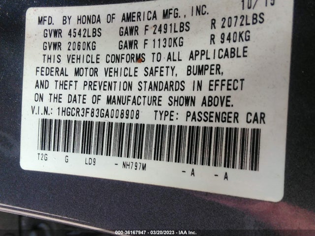 Honda Accord Sedan Ex-l 2016 1HGCR3F83GA008908 Image 9