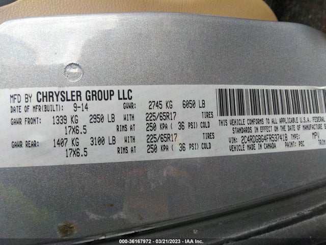 2015 DODGE GRAND CARAVAN SE VIN: 2C4RDGBG4FR537418