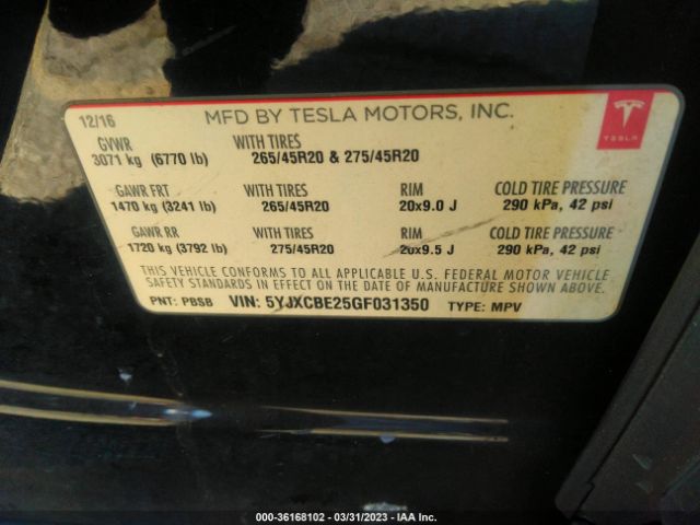 5YJXCBE25GF031350 Tesla Model X 70d/90d/75d/60d/p100d