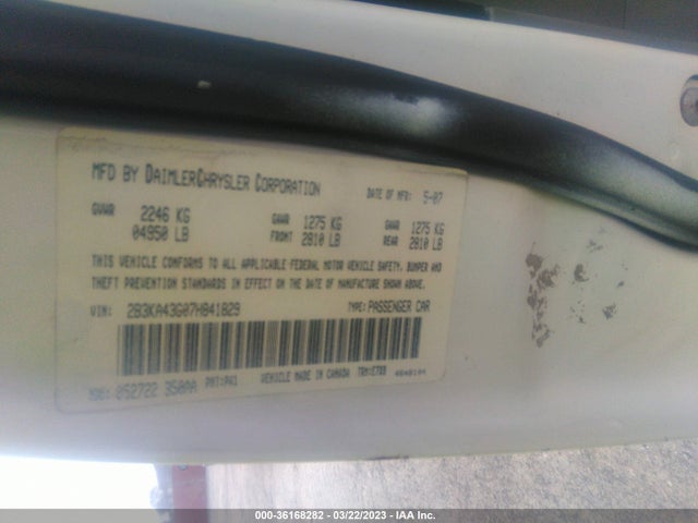 2007 DODGE CHARGER VIN: 2B3KA43G07H841829