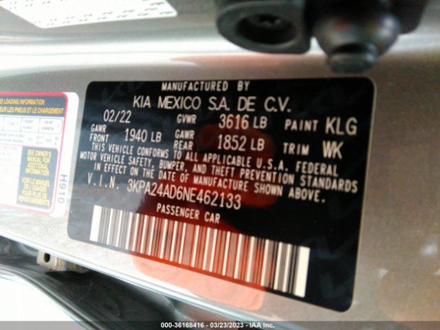 3KPA24AD6NE462133 KIA RIO S
