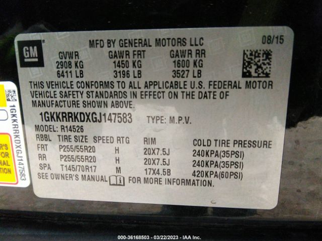 1GKKRRKDXGJ147583 GMC ACADIA SLT