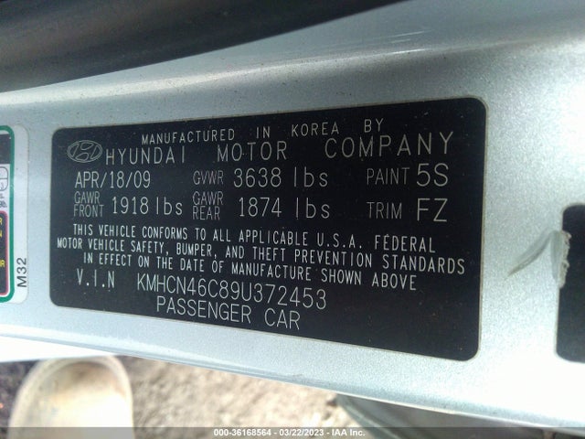 2009 HYUNDAI ACCENT AUTO GLS VIN: KMHCN46C89U372453