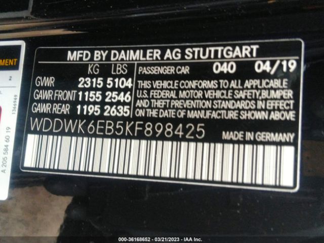 WDDWK6EB5KF898425 Mercedes-Benz C-class Amg C 43