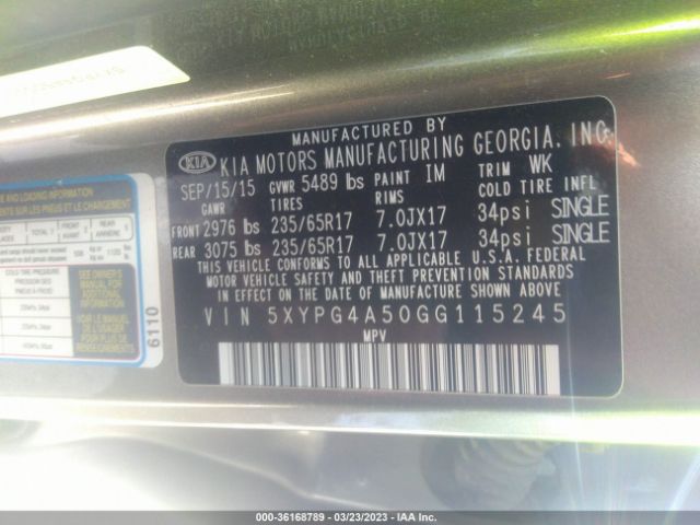 5XYPG4A50GG115245 KIA SORENTO LX
