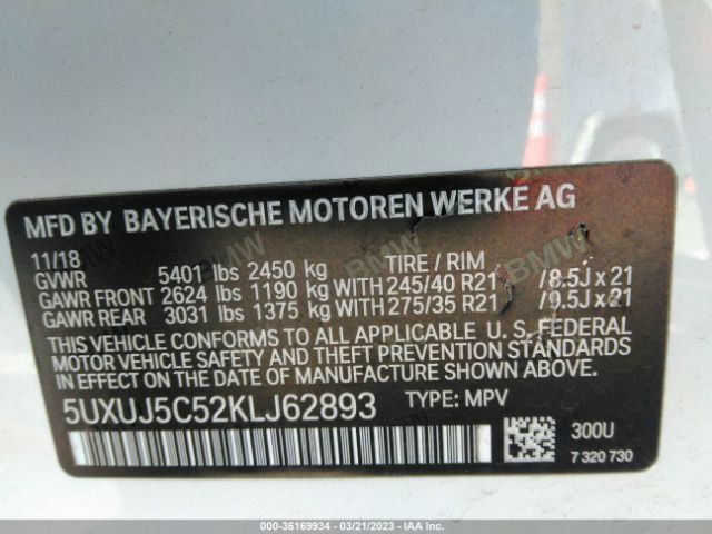 5UXUJ5C52KLJ62893 BMW X4 M40i