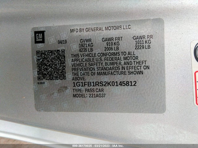 Chevrolet Camaro 1lt 2019 1G1FB1RS2K0145812 Image 10