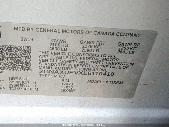 Chevrolet EQUINOX LT 2020 2GNAXUEVXL6110410 Image 9