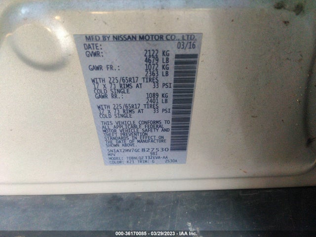 Nissan ROGUE SV 2016 5N1AT2MV7GC827530 Image 10