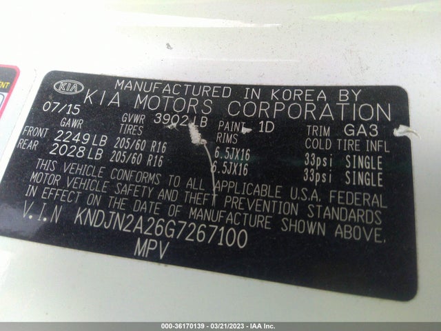 KIA Soul Base 2016 KNDJN2A26G7267100 Image 10
