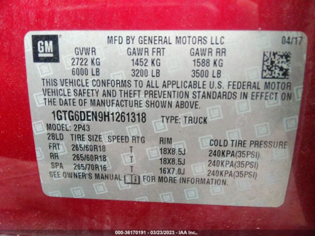 1GTG6DEN9H1261318 GMC Canyon 4wd Slt