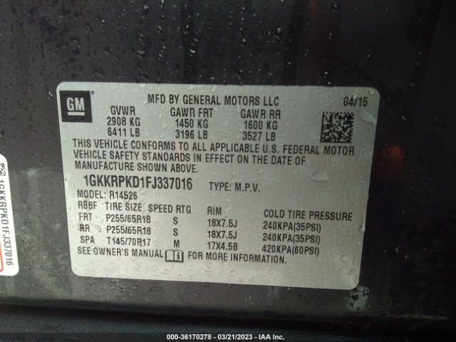 1GKKRPKD1FJ337016 GMC ACADIA SLE