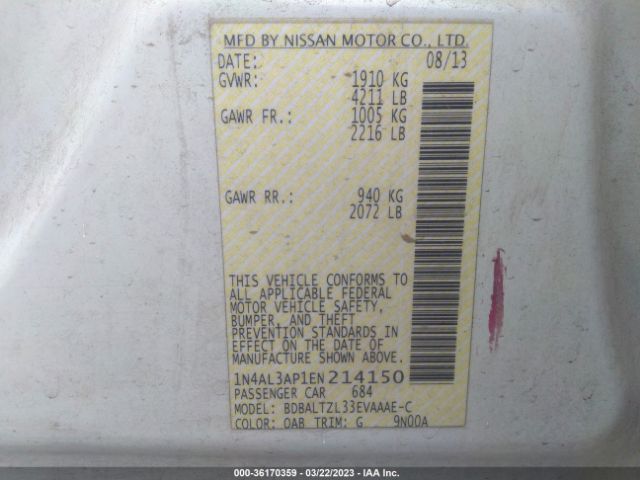 1N4AL3AP1EN214150 Nissan Altima 2.5 Sv