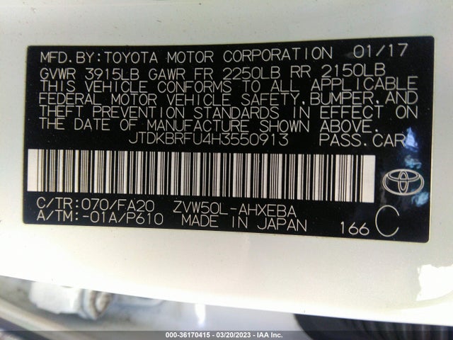 Toyota Prius Two/two Eco/three 2017 JTDKBRFU4H3550913 Image 9