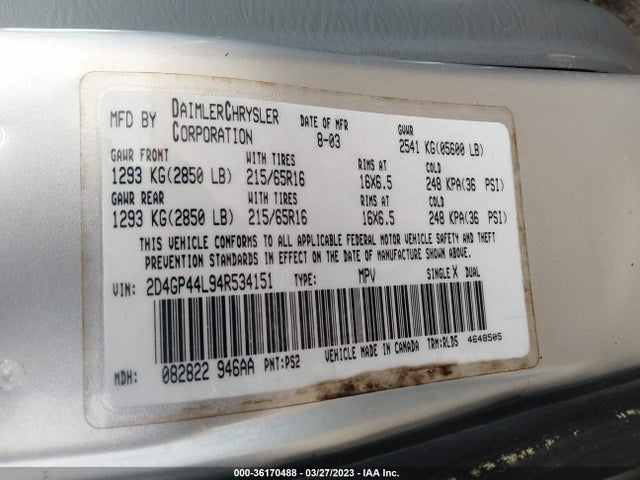 Dodge Grand Caravan Sxt 2004 2D4GP44L94R534151 Image 10