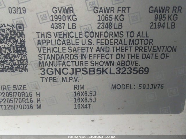Chevrolet Trax Lt 2019 3GNCJPSB5KL323569 Image 9
