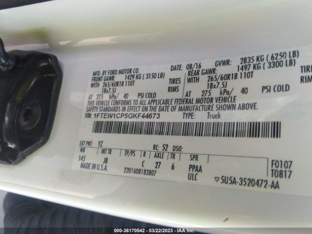 1FTEW1CP5GKF44673 Ford F-150 Xl/lariat/xlt