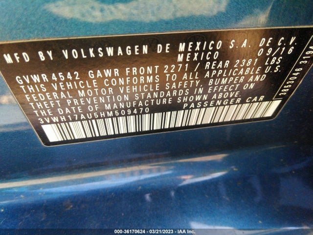 2017 Volkswagen Golf, VIN: 3VWH17AU5HM509470