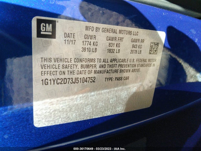 2018 Chevrolet Corvette, VIN: 1G1YC2D73J5104752