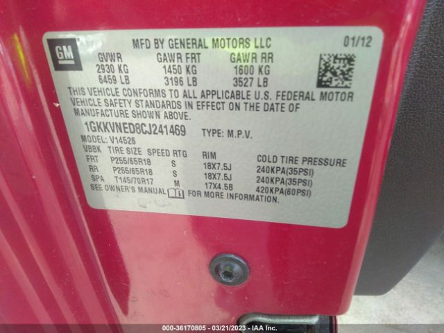 1GKKVNED8CJ241469 GMC ACADIA SL