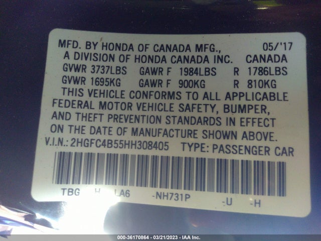 Honda Civic Coupe Lx 2017 2HGFC4B55HH308405 Image 9