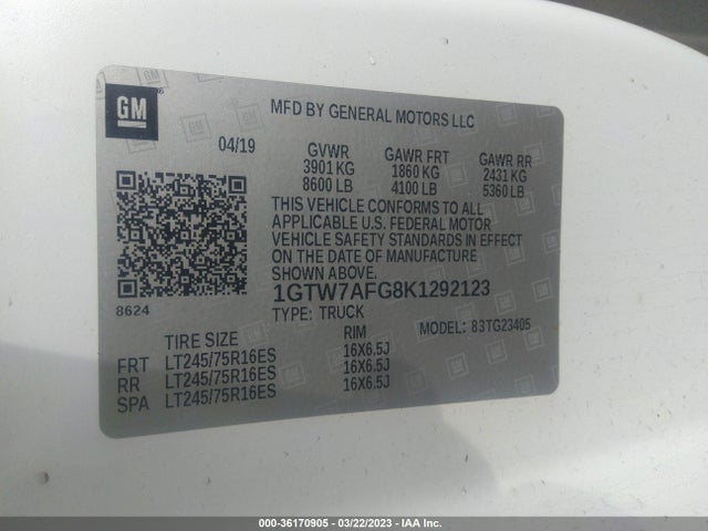 GMC SAVANA CARGO VAN 2019 1GTW7AFG8K1292123 Image 9