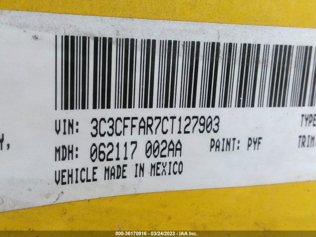 2012 FIAT 500 POP VIN: 3C3CFFAR7CT127903
