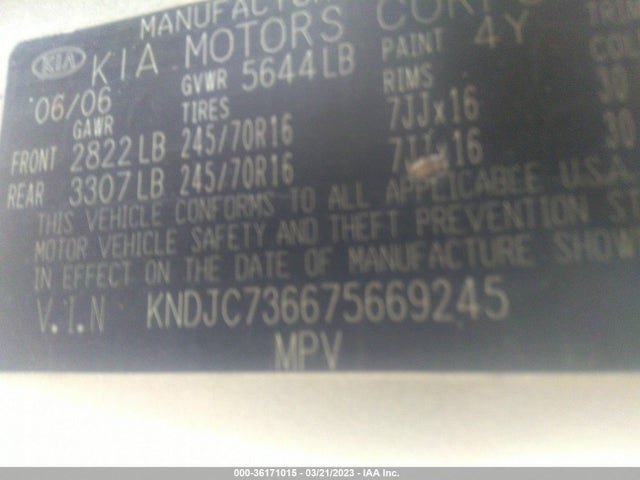2007 KIA SORENTO LX VIN: KNDJC736675669245