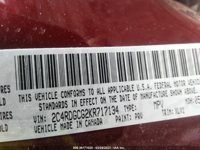 2C4RDGCG2KR717134 Dodge Grand Caravan Sxt
