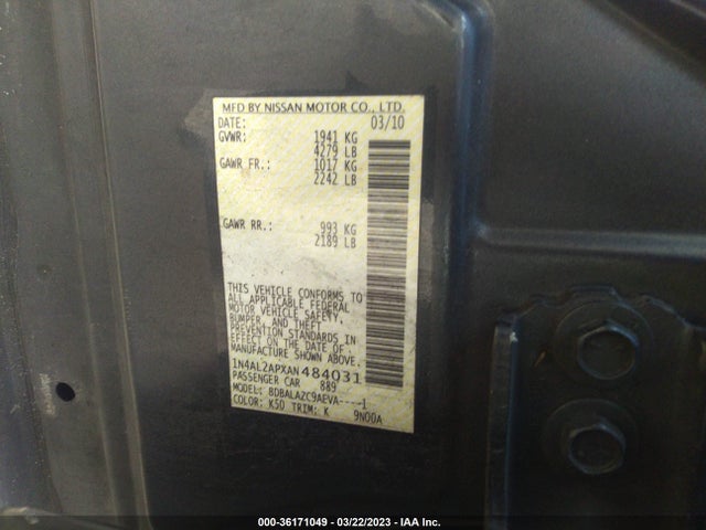 2010 NISSAN ALTIMA 2.5 VIN: 1N4AL2APXAN484031