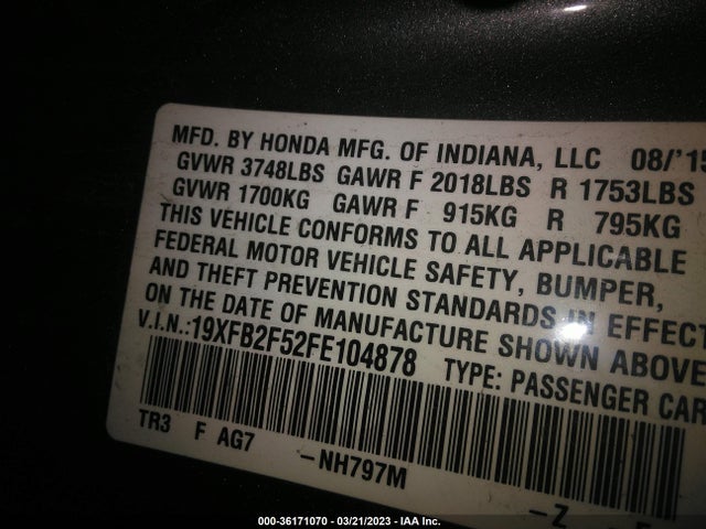 Honda Civic Sedan Lx 2015 19XFB2F52FE104878 Image 9