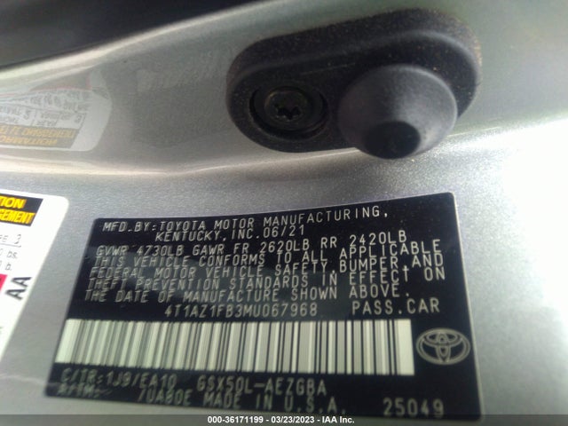 2021 TOYOTA AVALON XLE VIN: 4T1AZ1FB3MU067968