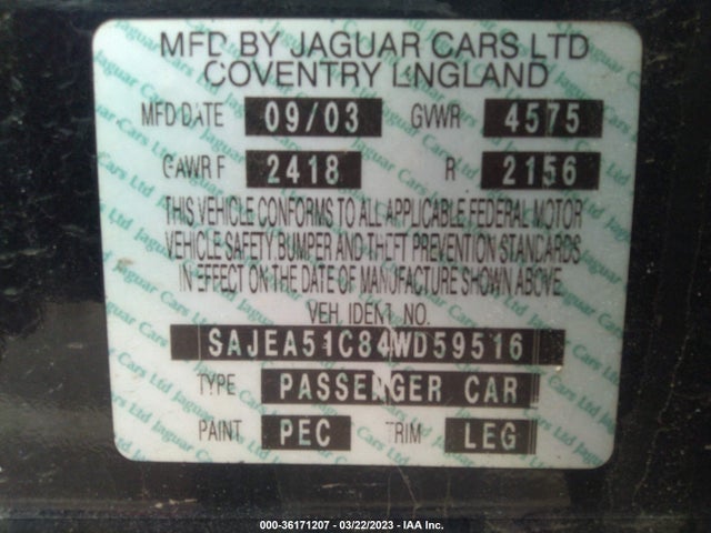 2004 JAGUAR X-TYPE VIN: SAJEA51C84WD59516