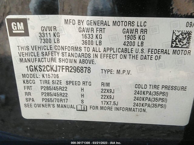GMC YUKON DENALI 2015 1GKS2CKJ7FR296878 Image 9