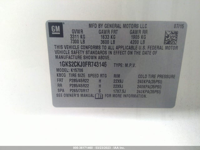 GMC YUKON DENALI 2015 1GKS2CKJ0FR743146 Image 9
