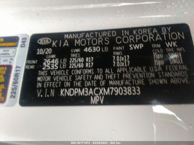 KNDPM3ACXM7903833 KIA Sportage Lx