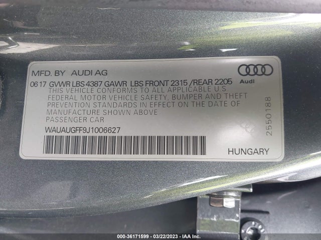 WAUAUGFF9J1006627 Audi A3 Sedan Premium/tech Premium